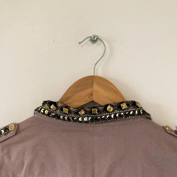 BNWT Innocence Clothing Women Dark Beige Embellished Border long Sleeve Jacket - Picture 9 of 12